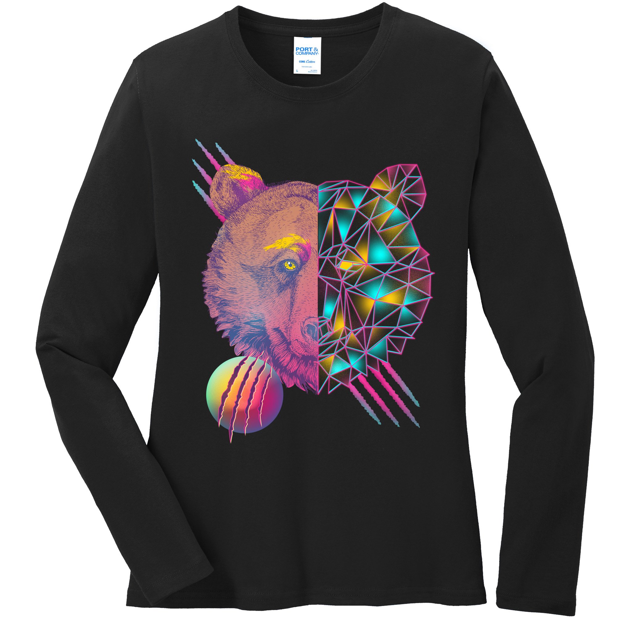 Retro Polygon Bear Vintage 80's Ladies Long Sleeve Shirt