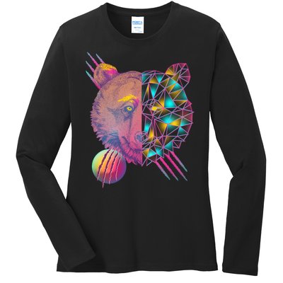 Retro Polygon Bear Vintage 80's Ladies Long Sleeve Shirt