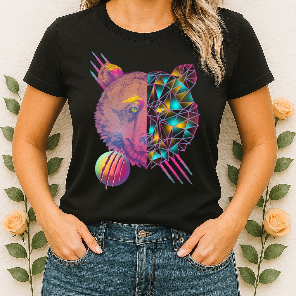 Retro Polygon Bear Vintage 80's Womens T-Shirt