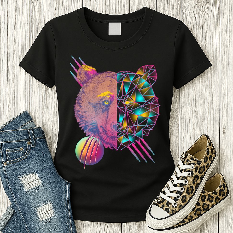 Retro Polygon Bear Vintage 80's Womens T-Shirt