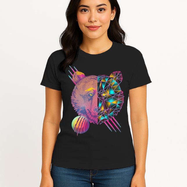 Retro Polygon Bear Vintage 80's Womens T-Shirt