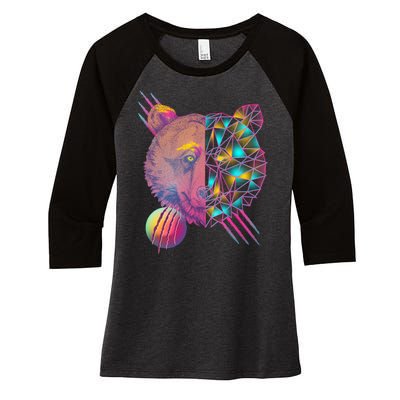 Retro Polygon Bear Vintage 80's Women's Tri-Blend 3/4-Sleeve Raglan Shirt