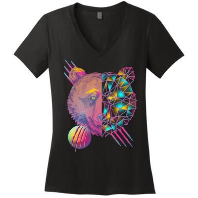 Retro Polygon Bear Vintage 80's Women's V-Neck T-Shirt