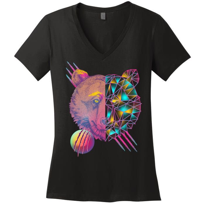 Retro Polygon Bear Vintage 80's Women's V-Neck T-Shirt