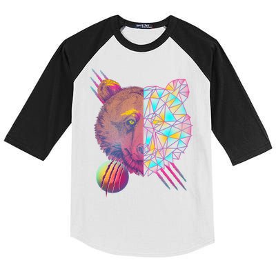 Retro Polygon Bear Vintage 80's Kids Colorblock Raglan Jersey