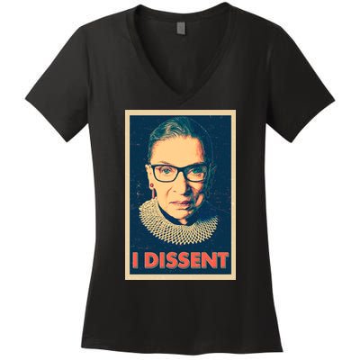 Retro Poster Ruth Bader Ginsburg I Dissent RBG Women's V-Neck T-Shirt