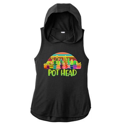 Retro Pot Head Plant Lover Ladies PosiCharge Tri-Blend Wicking Draft Hoodie Tank