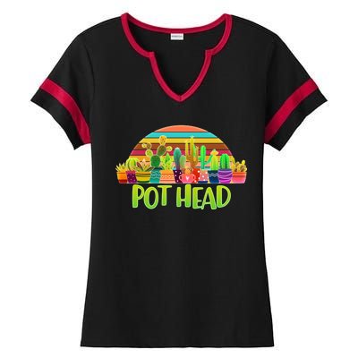 Retro Pot Head Plant Lover Ladies Halftime Notch Neck Tee