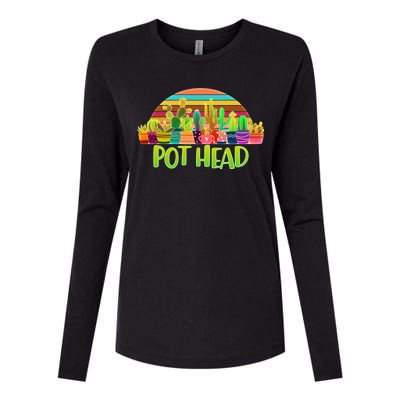 Retro Pot Head Plant Lover Womens Cotton Relaxed Long Sleeve T-Shirt