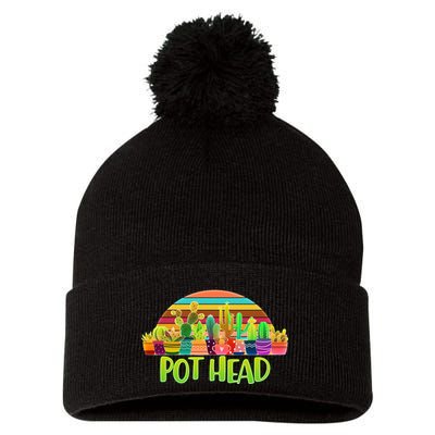 Retro Pot Head Plant Lover Pom Pom 12in Knit Beanie