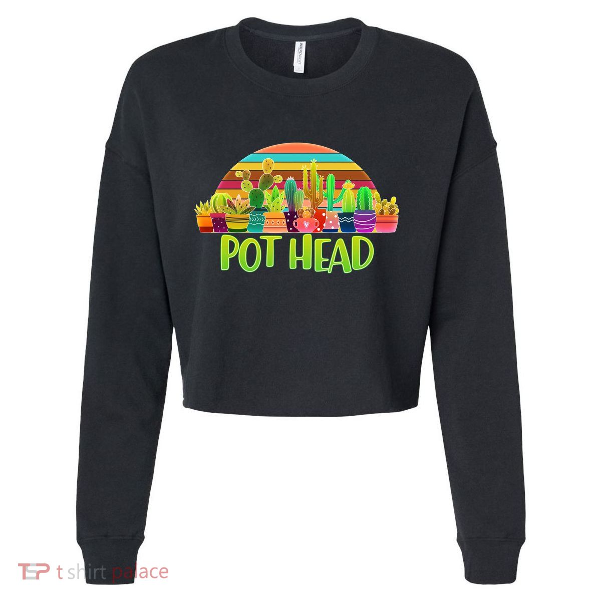 Retro Pot Head Plant Lover Cropped Pullover Crew