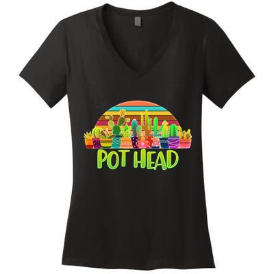 Retro Pot Head Plant Lover Women's V-Neck T-Shirt