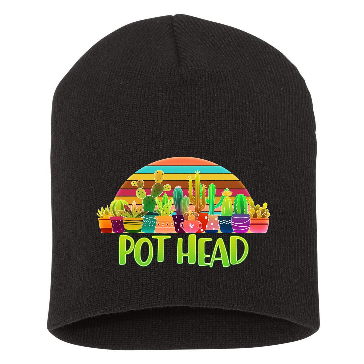 Retro Pot Head Plant Lover Short Acrylic Beanie