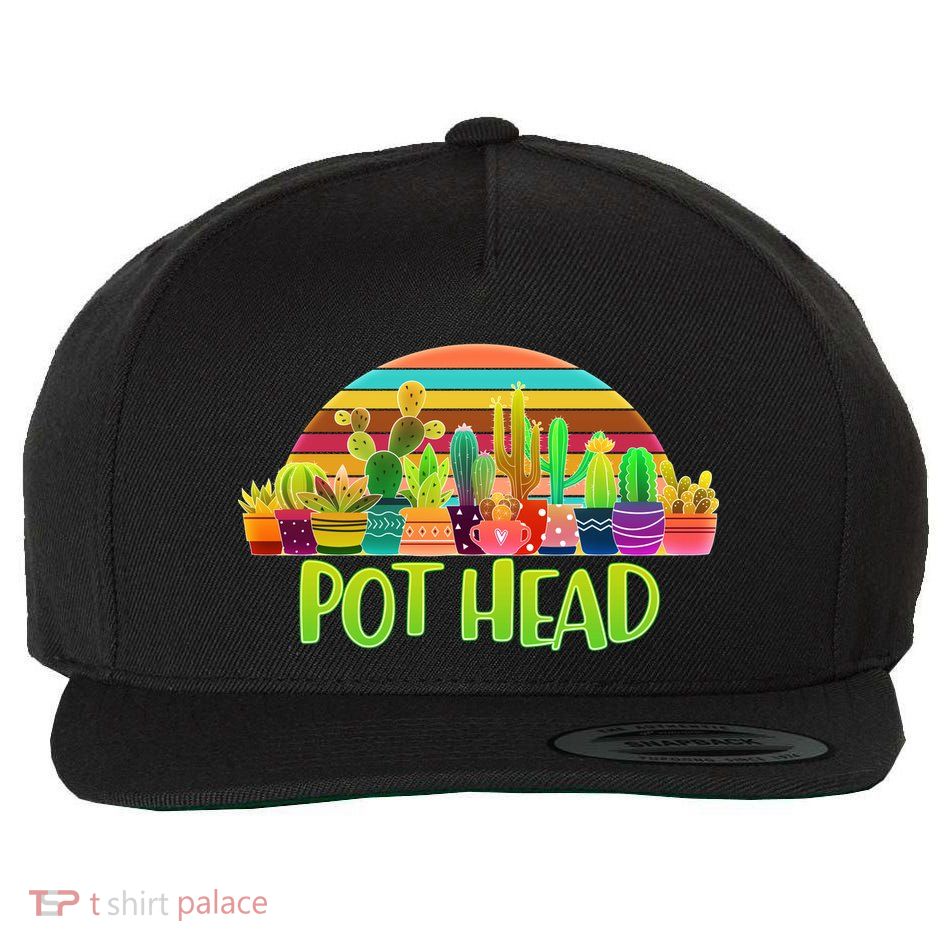Retro Pot Head Plant Lover Wool Snapback Cap