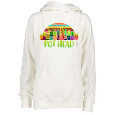 Retro Pot Head Plant Lover Womens Funnel Neck Pullover Hood