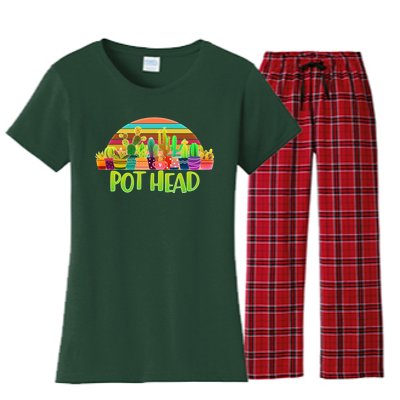 Retro Pot Head Plant Lover Women's Flannel Pajama Set