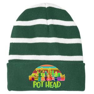 Retro Pot Head Plant Lover Striped Beanie with Solid Band