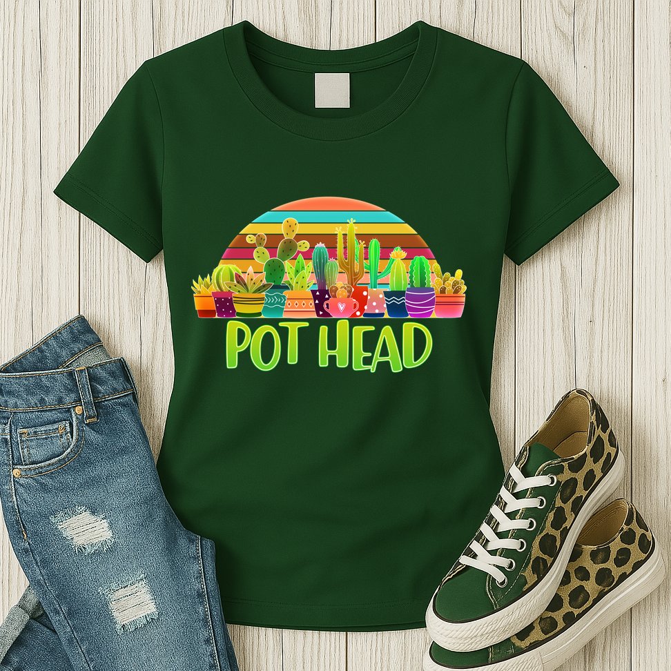 Retro Pot Head Plant Lover Womens T-Shirt
