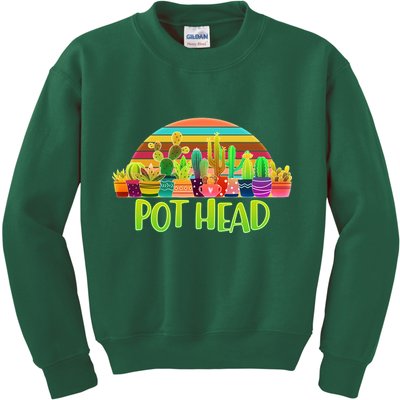 Retro Pot Head Plant Lover Kids Sweatshirt