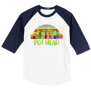 Retro Pot Head Plant Lover Baseball Sleeve Shirt