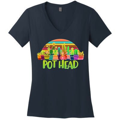 Retro Pot Head Plant Lover Women's V-Neck T-Shirt