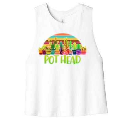 Retro Pot Head Plant Lover Women's Racerback Cropped Tank