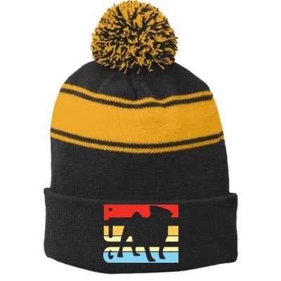 Retro Pug Logo Stripe Pom Pom Beanie