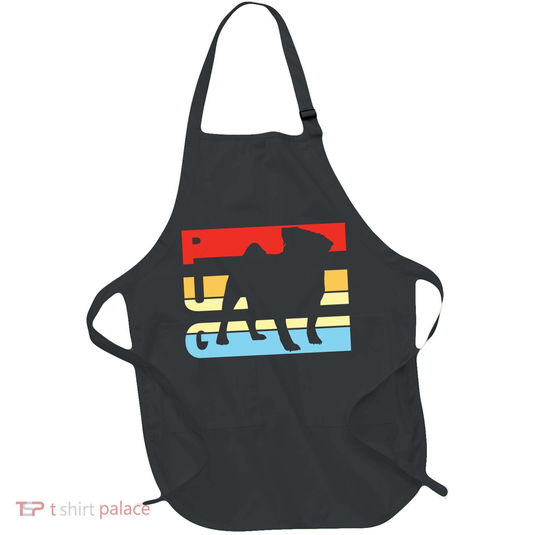 Retro Pug Logo Full-Length Apron With Pockets
