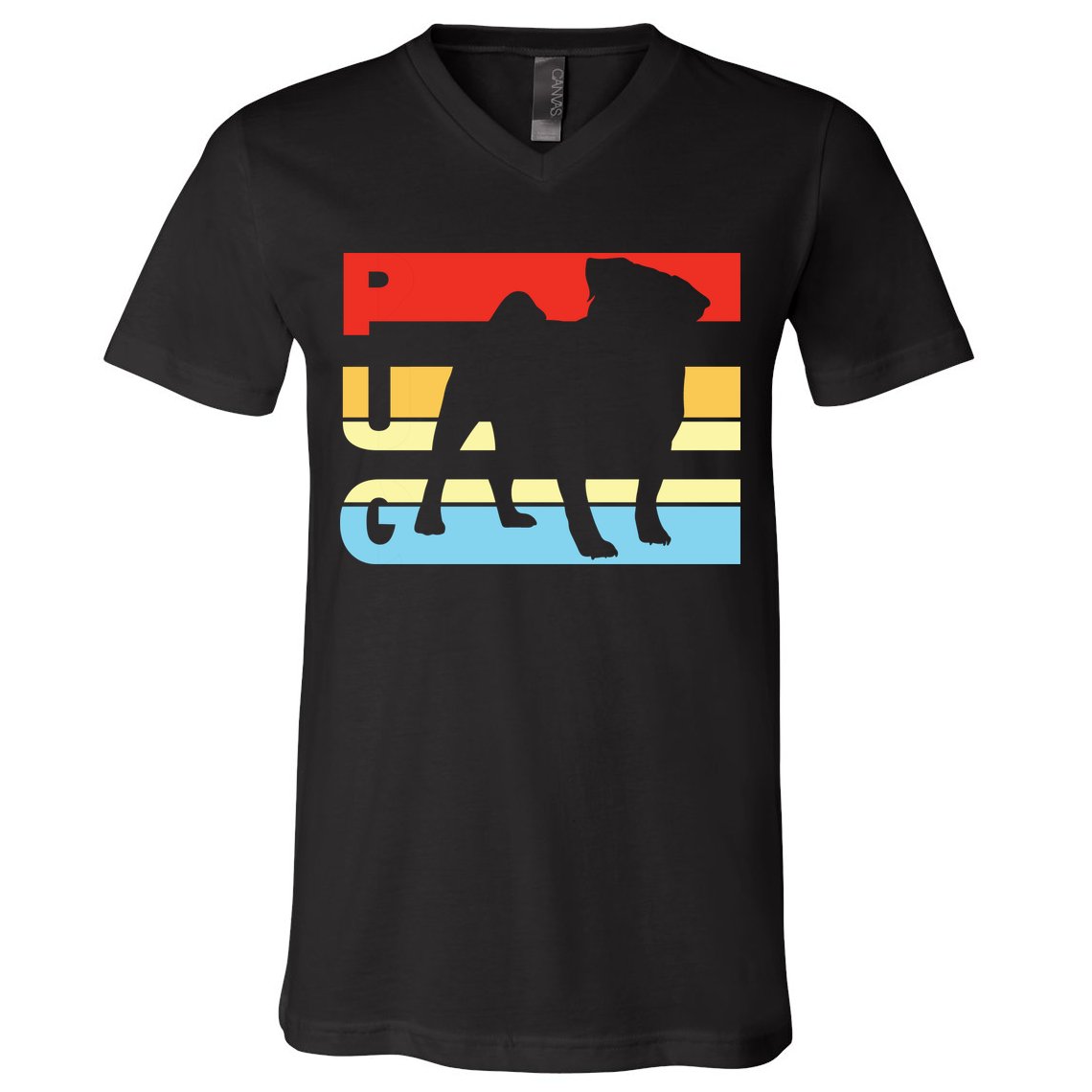 Retro Pug Logo V-Neck T-Shirt