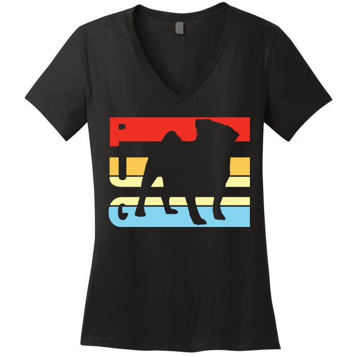 Retro Pug Logo Women's V-Neck T-Shirt