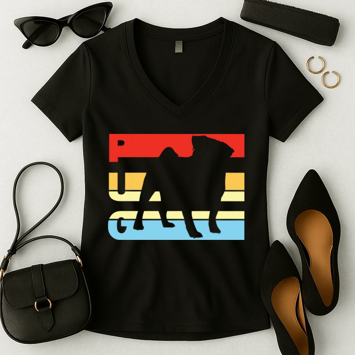 Retro Pug Logo Women's V-Neck T-Shirt