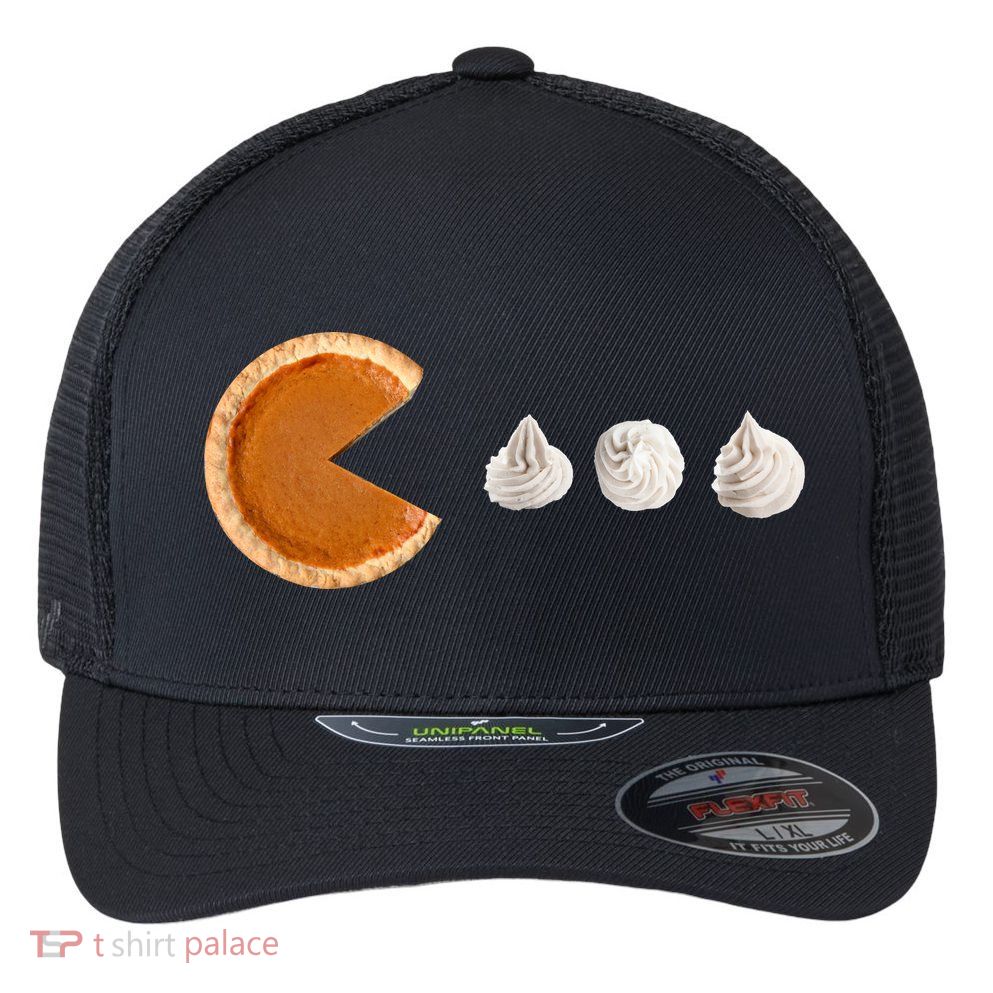 Retro Pumpkin Pie Thanksgiving Game Flexfit Unipanel Trucker Cap