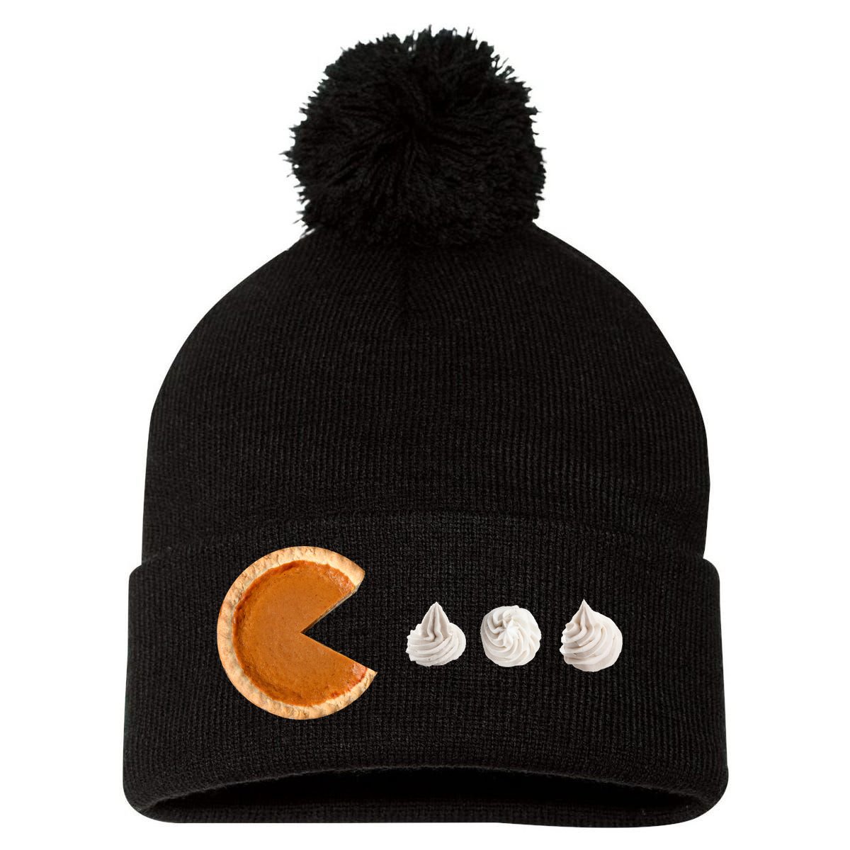 Retro Pumpkin Pie Thanksgiving Game Pom Pom 12in Knit Beanie