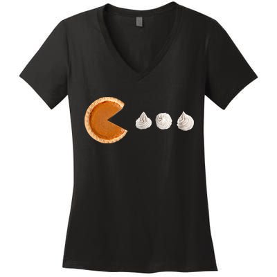 Retro Pumpkin Pie Thanksgiving Game Women's V-Neck T-Shirt