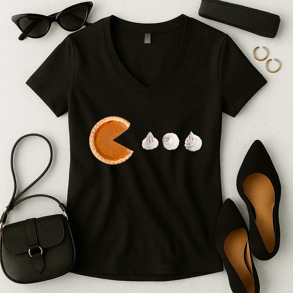 Retro Pumpkin Pie Thanksgiving Game Women's V-Neck T-Shirt