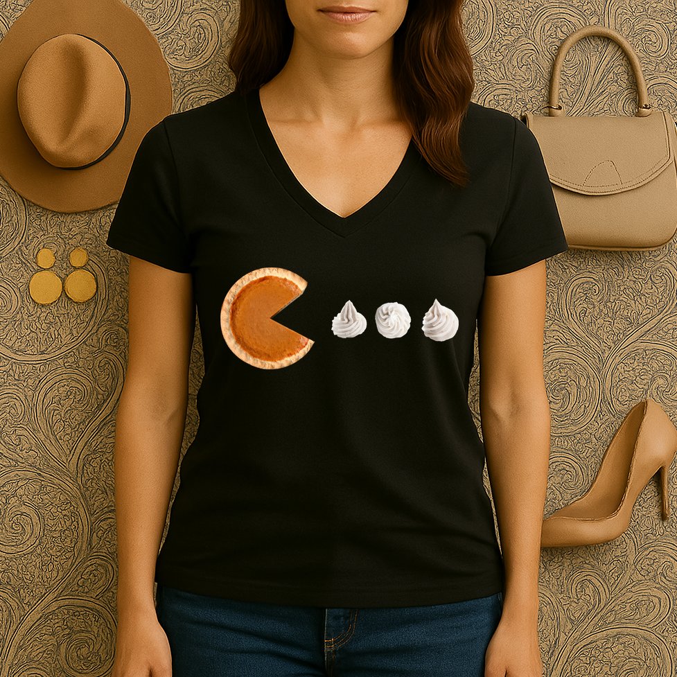 Retro Pumpkin Pie Thanksgiving Game Women's V-Neck T-Shirt