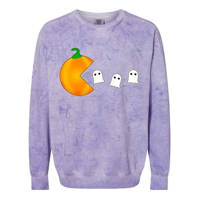 Retro Pumpkin Video Game Funny Halloween Colorblast Crewneck Sweatshirt