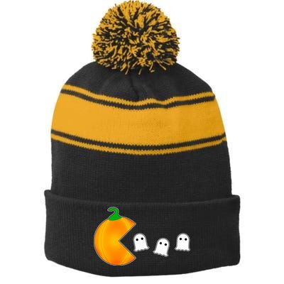 Retro Pumpkin Video Game Funny Halloween Stripe Pom Pom Beanie