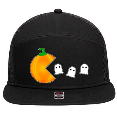 Retro Pumpkin Video Game Funny Halloween 7 Panel Mesh Trucker Snapback Hat