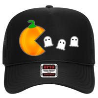 Retro Pumpkin Video Game Funny Halloween High Crown Mesh Back Trucker Hat