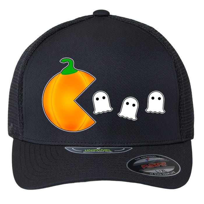 Retro Pumpkin Video Game Funny Halloween Flexfit Unipanel Trucker Cap