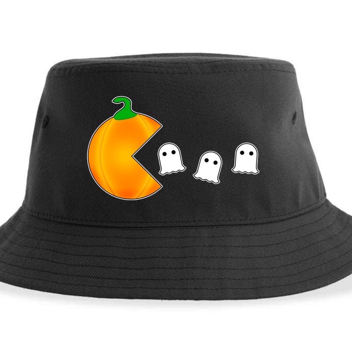 Retro Pumpkin Video Game Funny Halloween Sustainable Bucket Hat