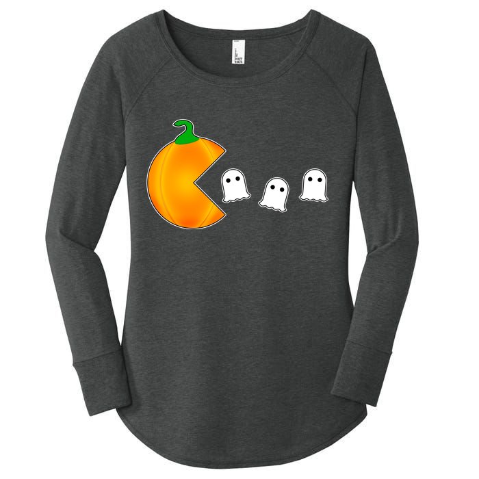 Retro Pumpkin Video Game Funny Halloween Women's Perfect Tri Tunic Long Sleeve Shirt