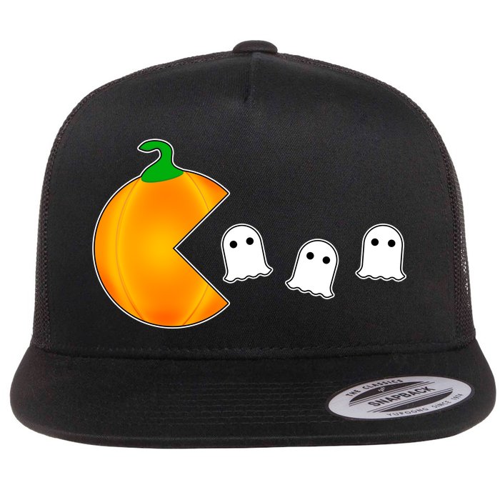 Retro Pumpkin Video Game Funny Halloween Flat Bill Trucker Hat