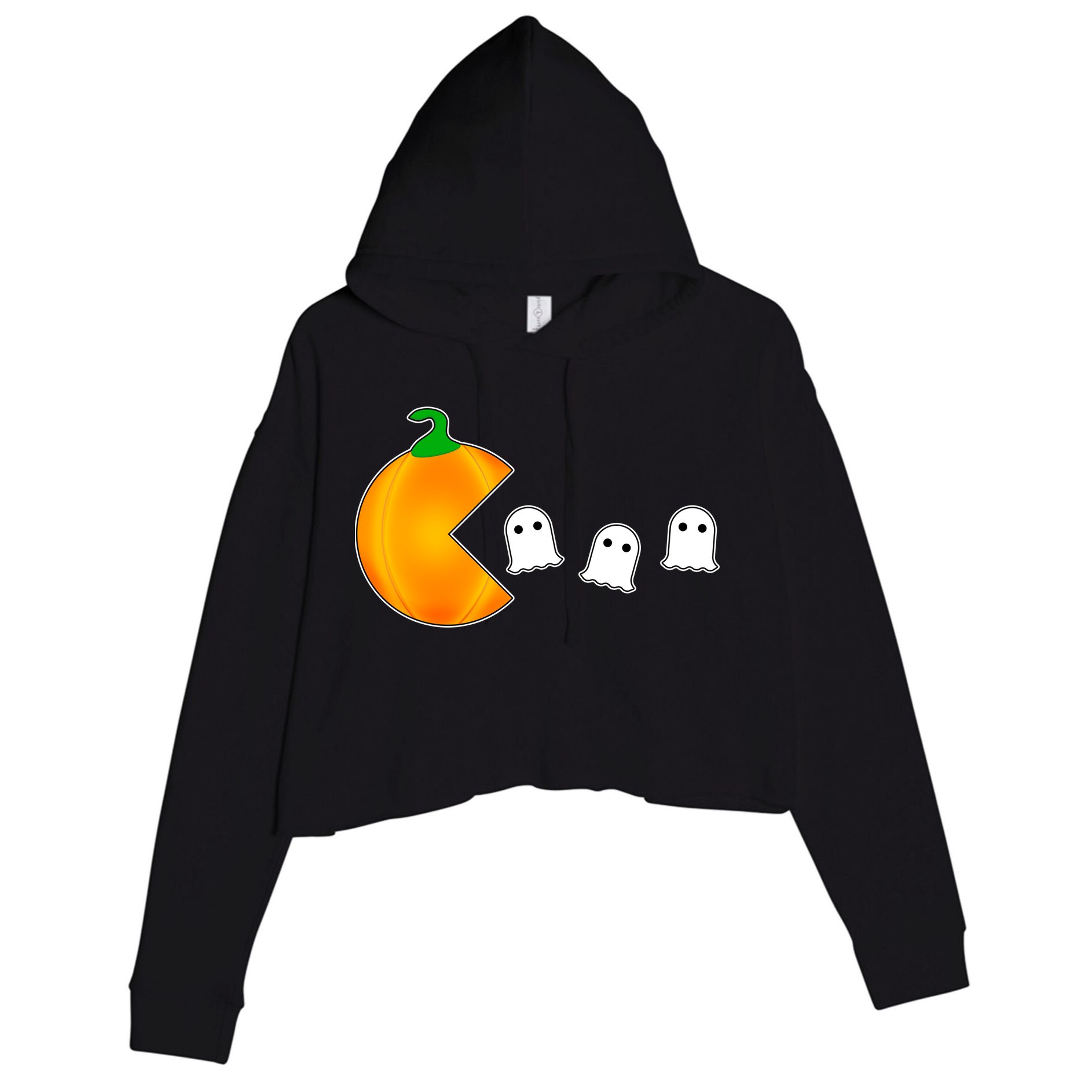 Retro Pumpkin Video Game Funny Halloween Crop Fleece Hoodie