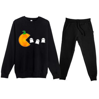 Retro Pumpkin Video Game Funny Halloween Premium Crewneck Sweatsuit Set