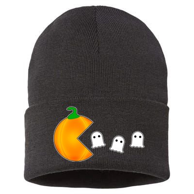 Retro Pumpkin Video Game Funny Halloween Sustainable Knit Beanie