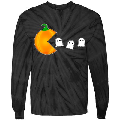 Retro Pumpkin Video Game Funny Halloween Tie-Dye Long Sleeve Shirt