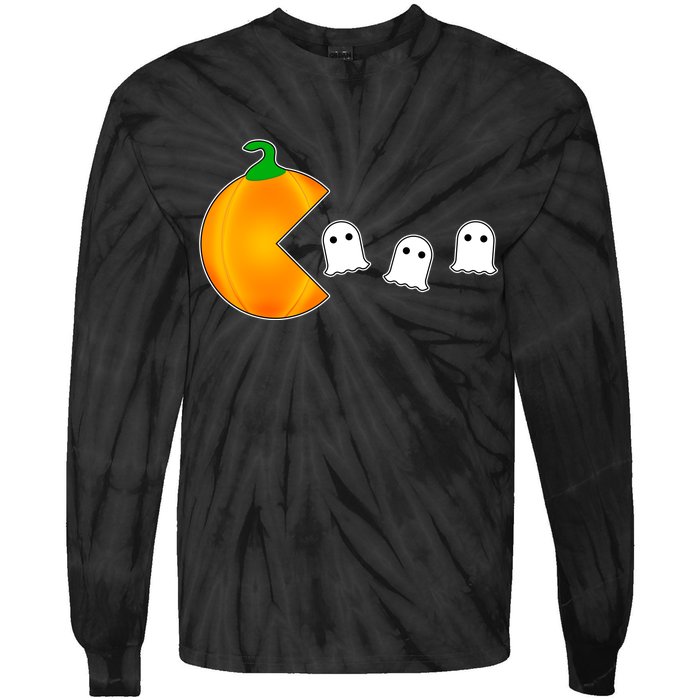 Retro Pumpkin Video Game Funny Halloween Tie-Dye Long Sleeve Shirt