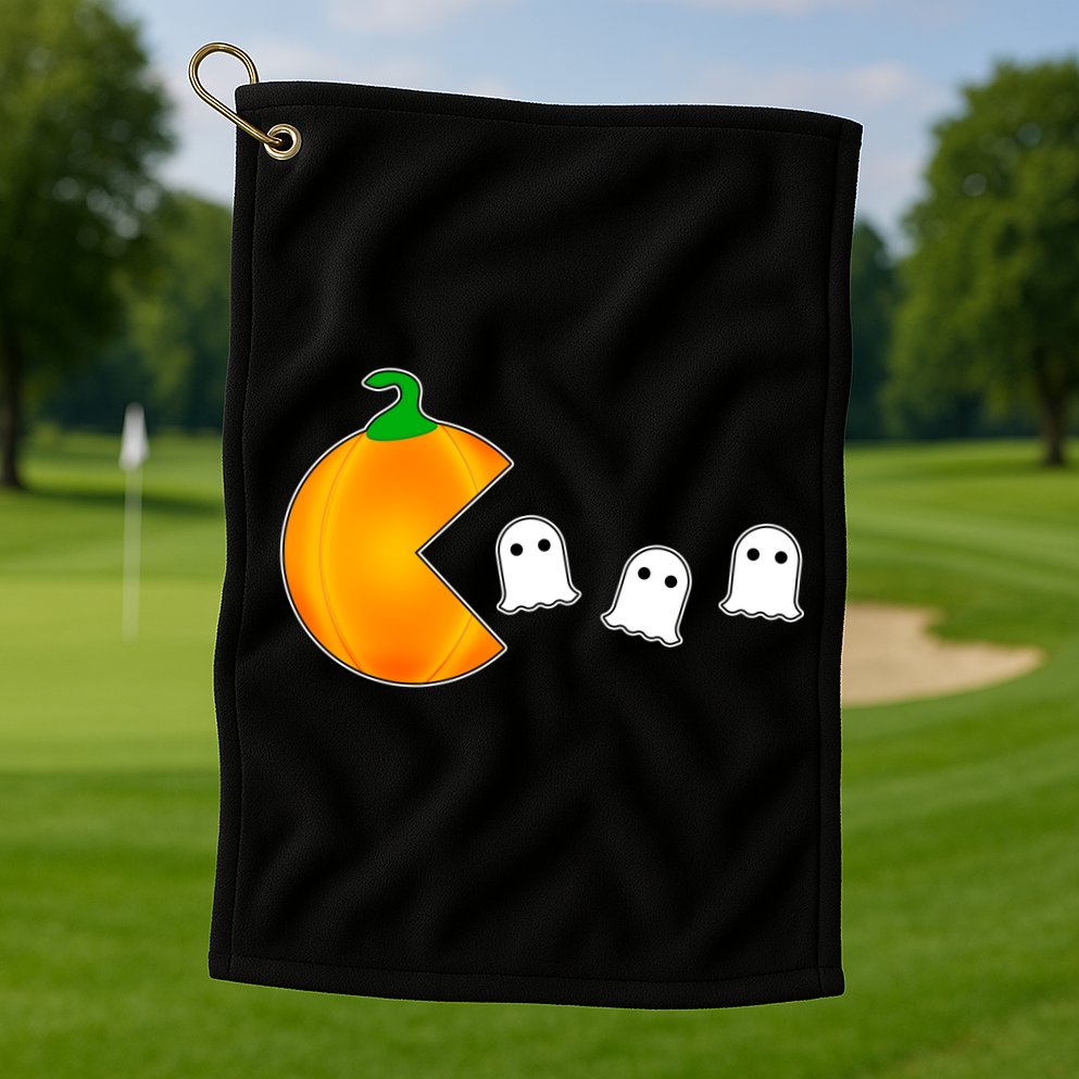 Retro Pumpkin Video Game Funny Halloween Golf Towel